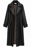 Μαύρο Μακρύ Παλτό Δερματίνη Look Honey Plus Size
