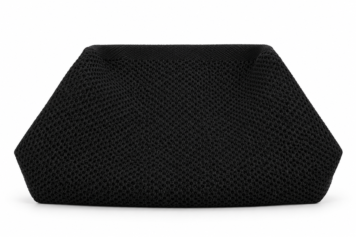Amelie Μαύρο Πλεκτό Clutch με Lurex και Χρυσή Αλυσίδα