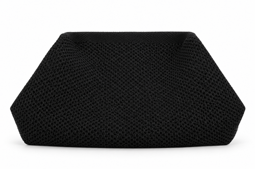 Amelie Μαύρο Πλεκτό Clutch με Lurex και Χρυσή Αλυσίδα