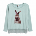Oversized Top με Animal Graphic και Δαντέλα