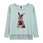 Oversized Top με Animal Graphic και Δαντέλα