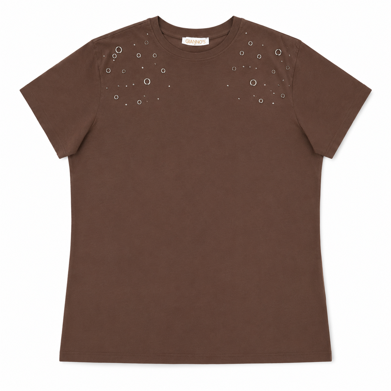 Plus Size Κοντομάνικη Μπλούζα με Τρουκ στη Λαιμόκοψη