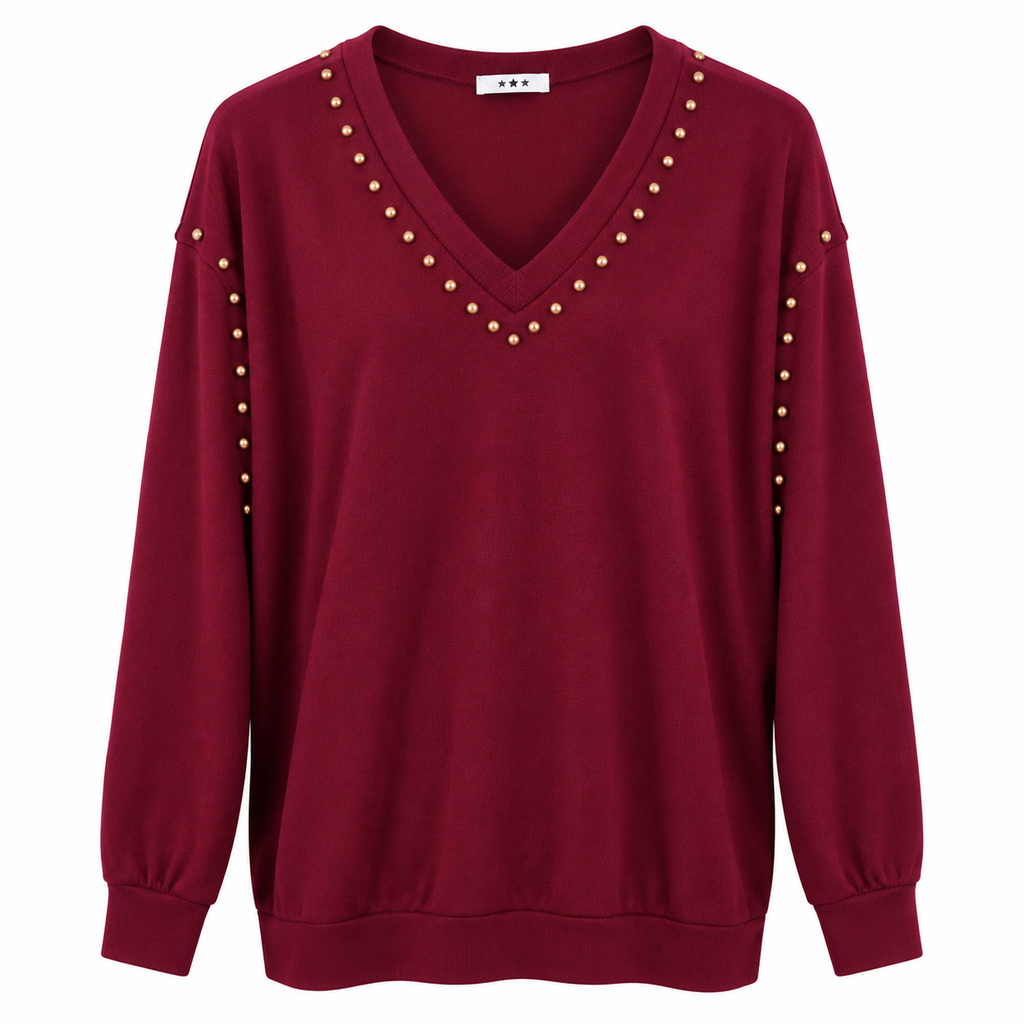 Γυναικεία Μπλούζα V-Neck με Χρυσά Τρουκς Plus Size