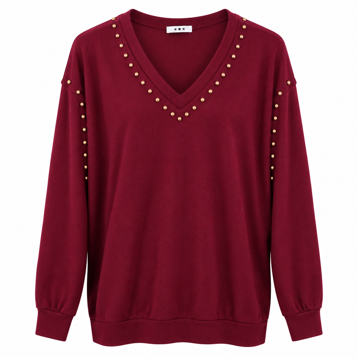 Γυναικεία Μπλούζα V-Neck με Χρυσά Τρουκς Plus Size