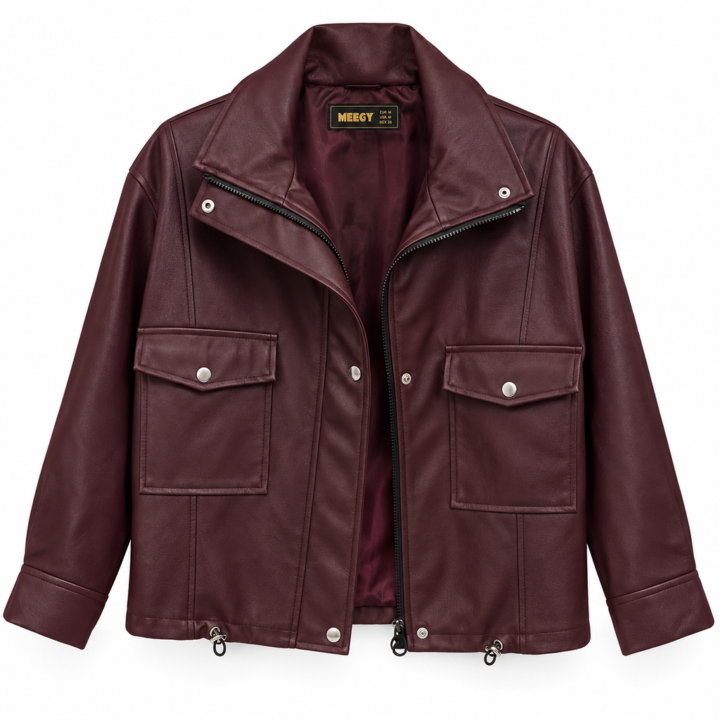 Γυναικείο Δερματίνη Jacket με Τσέπες