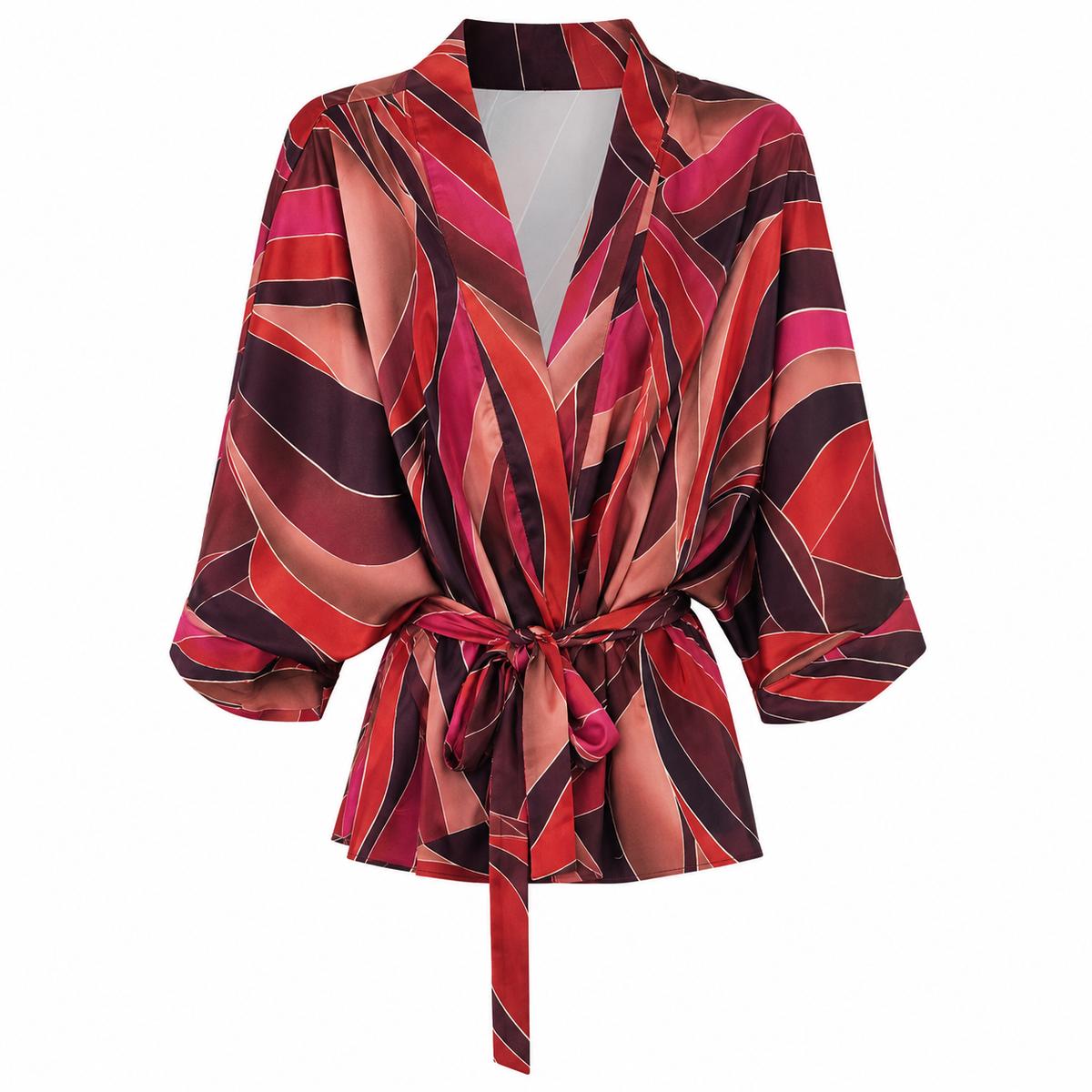 Σατέν Kimono Top με Ζώνη Plus Size