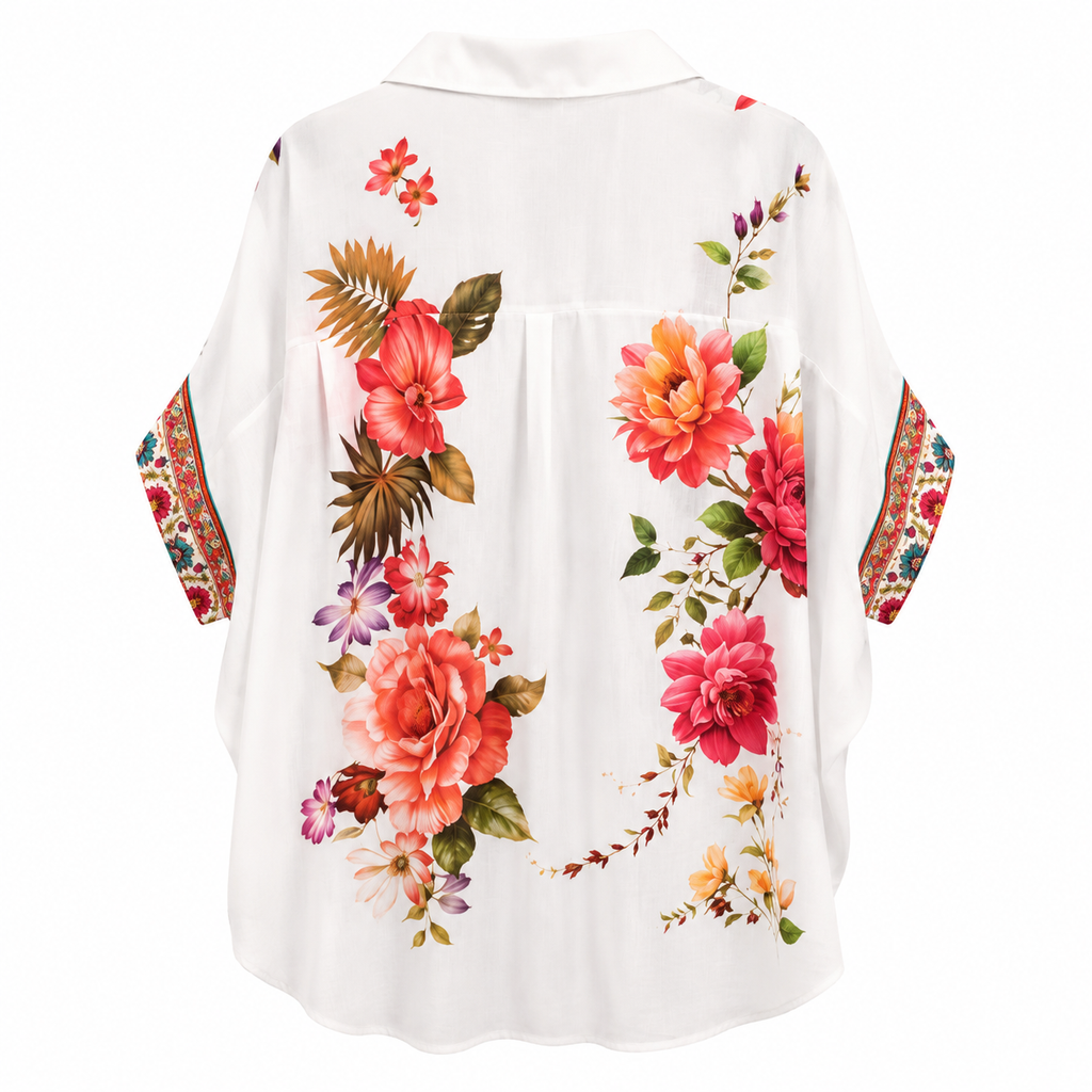 Oversized Πουκάμισο με Μεγάλο Floral Print Plus Size