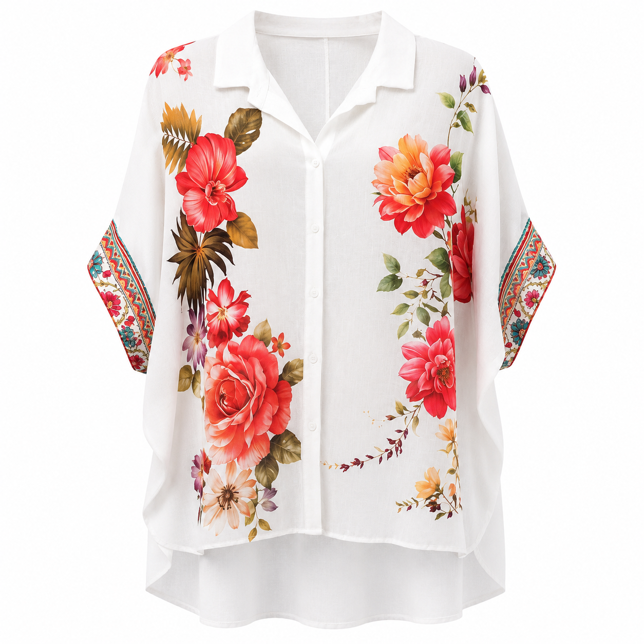 Oversized Πουκάμισο με Μεγάλο Floral Print Plus Size