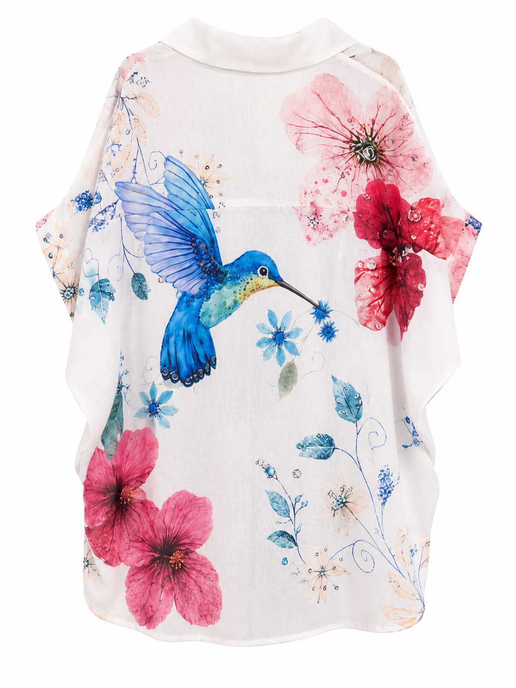 Oversized Πουκάμισο με Κολιμπρί και Λουλούδια Plus Size