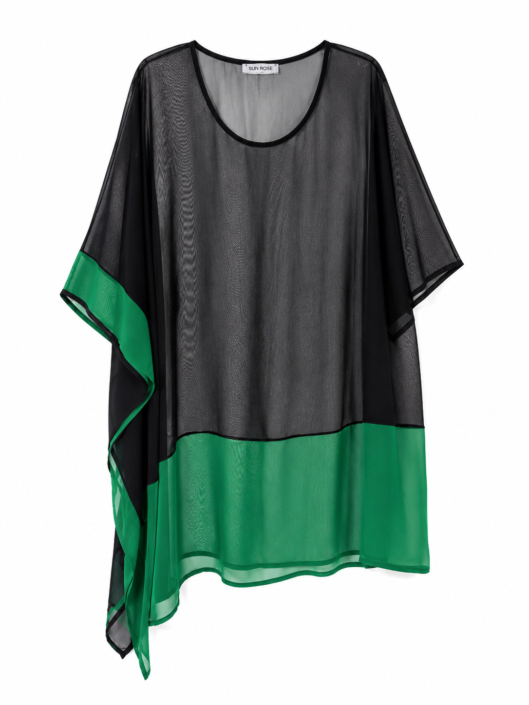 Διάφανο Ασύμμετρο Top Μαύρο Πράσινο Plus Size