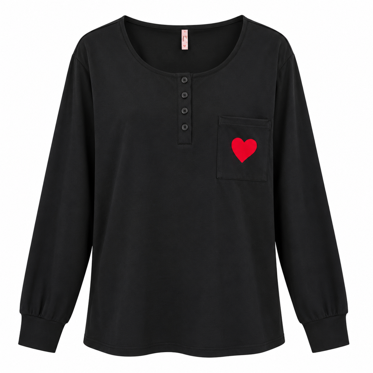 Μαύρη μπλούζα πιτζάμας με καρδιά στο τσεπάκι