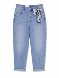 Τζιν Παντελόνι Mom Fit Plus Size με Φουλάρι Light Denim