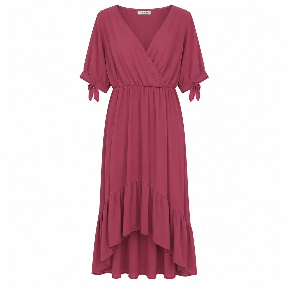 Κρουαζέ Maxi Φόρεμα με Ασύμμετρο Βολάν Plus Size