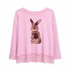 Oversized Top με Animal Graphic και Δαντέλα