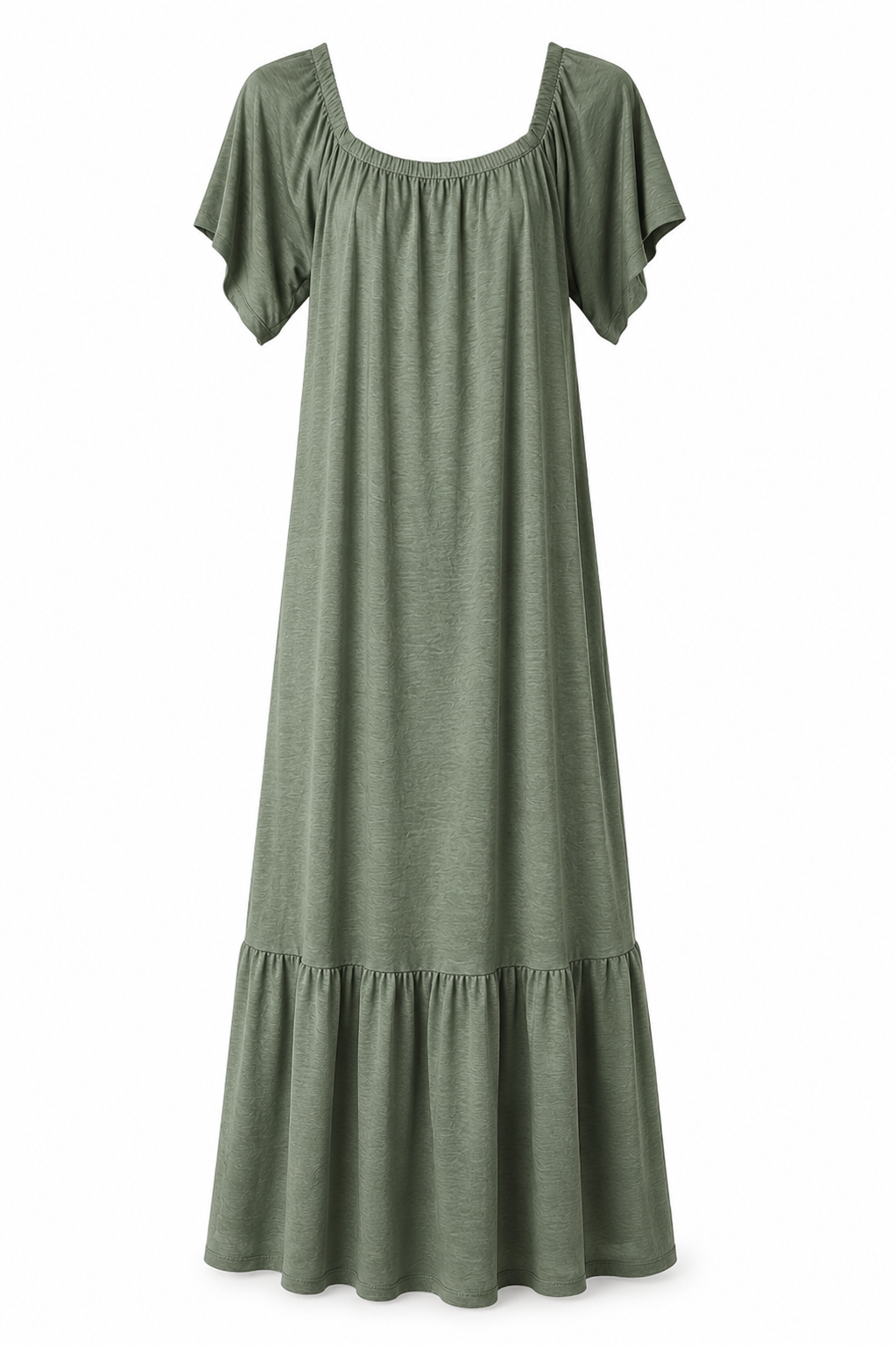 Maxi Ριχτό Φόρεμα με Τελείωμα Βολάν Plus Size