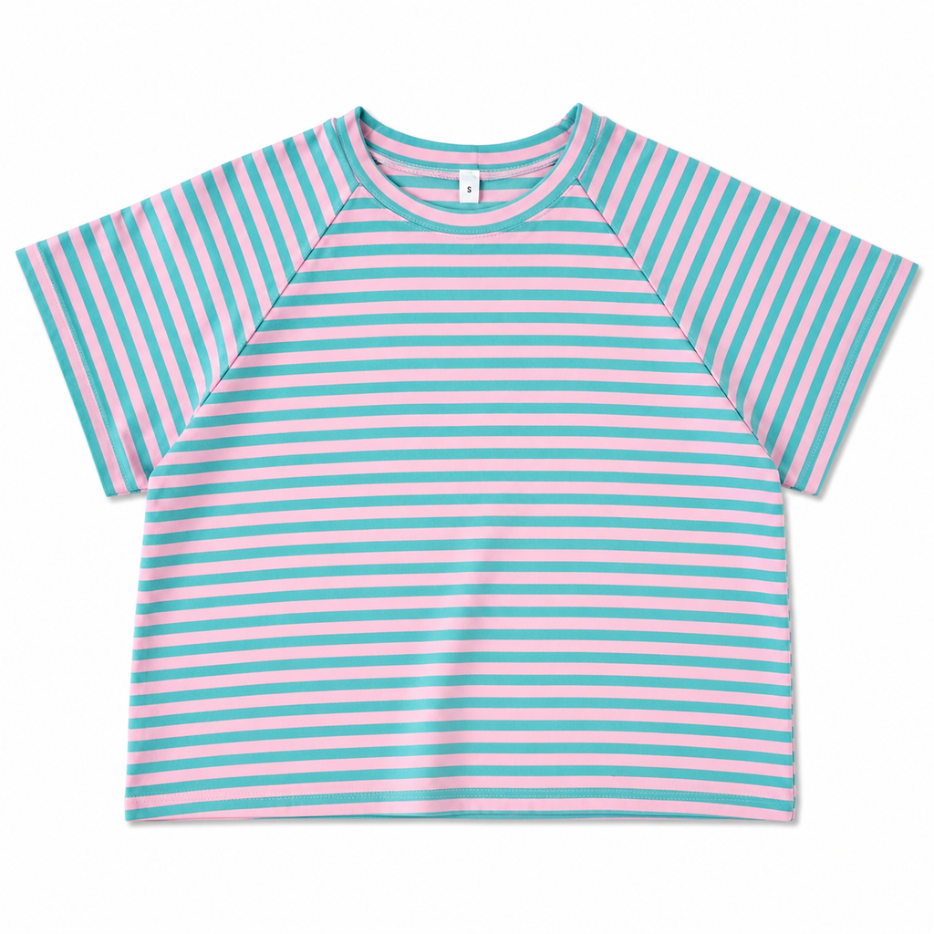 Ριγέ Κοντομάνικη Μπλούζα Oversize