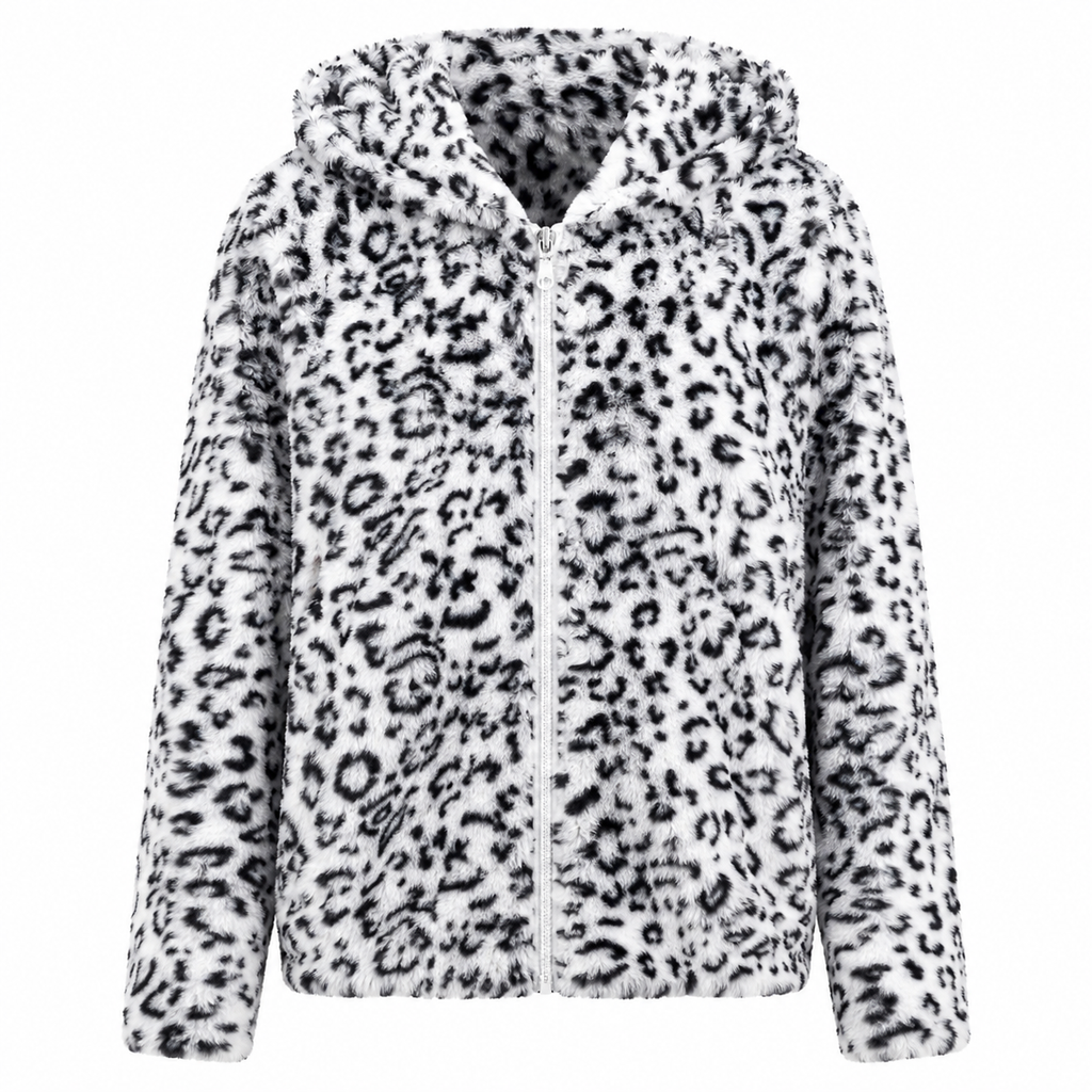 Fluffy Ζακέτα Animal Print με Κουκούλα