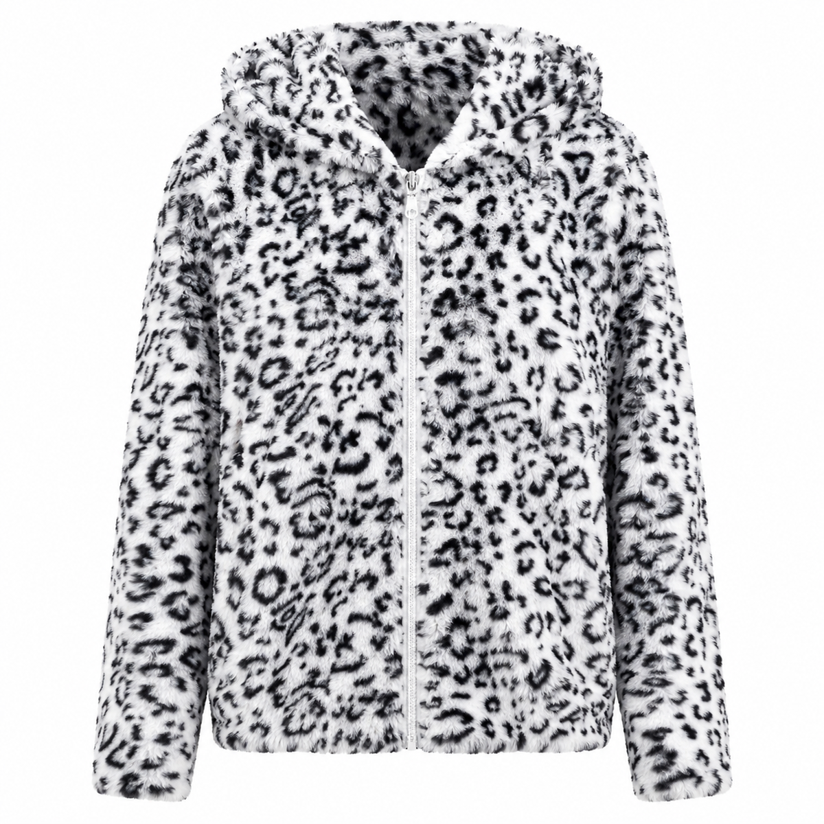 Fluffy Ζακέτα Animal Print με Κουκούλα