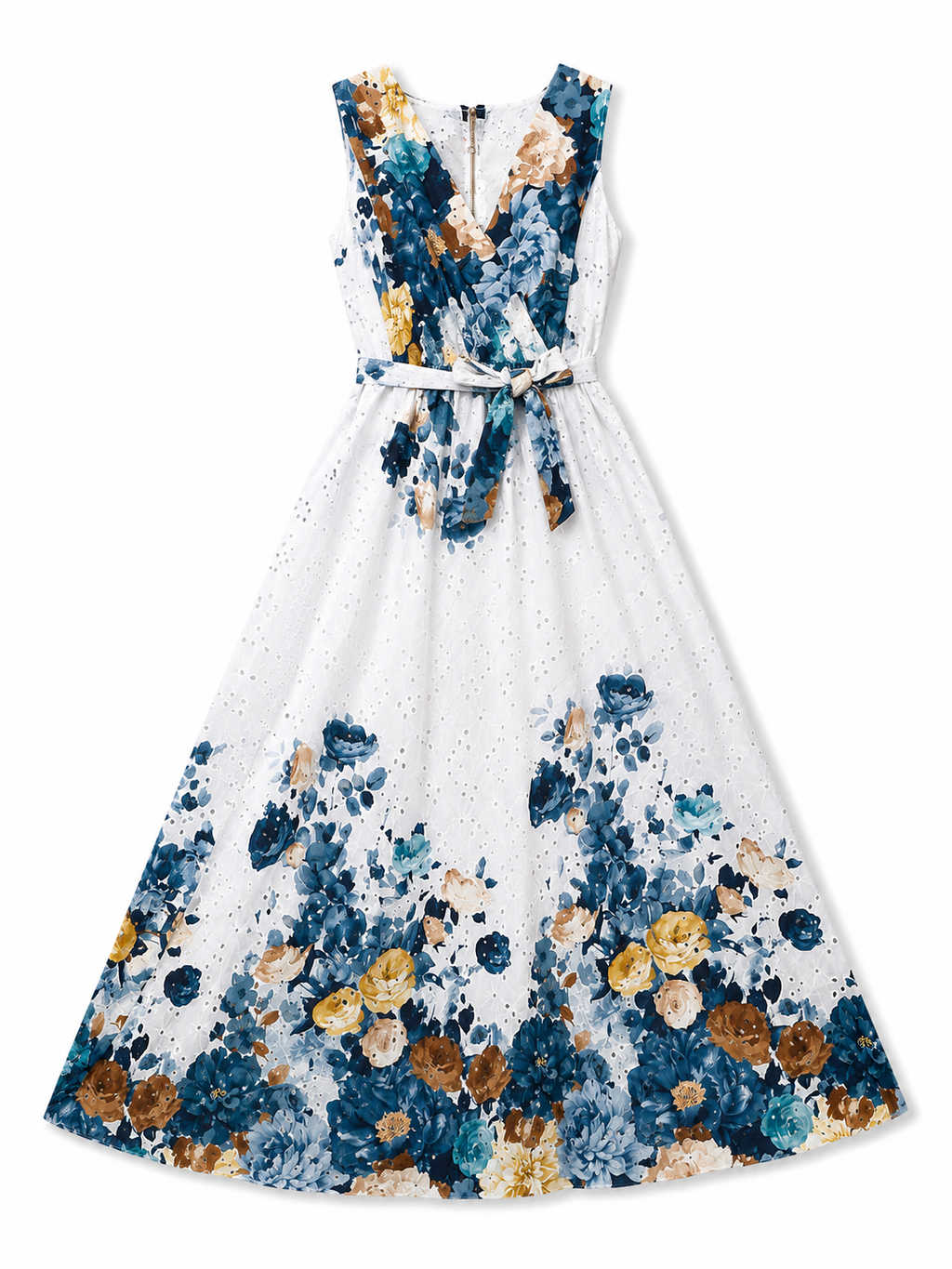 Maxi Broderie Floral Φόρεμα με Ζώνη