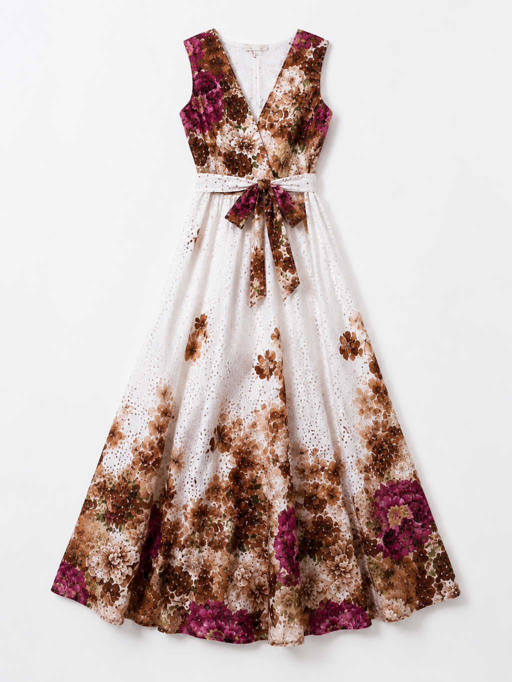 Maxi Broderie Floral Φόρεμα με Ζώνη