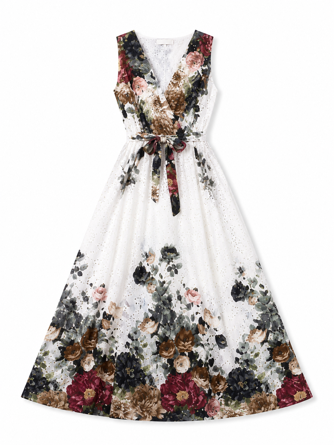 Maxi Broderie Floral Φόρεμα με Ζώνη