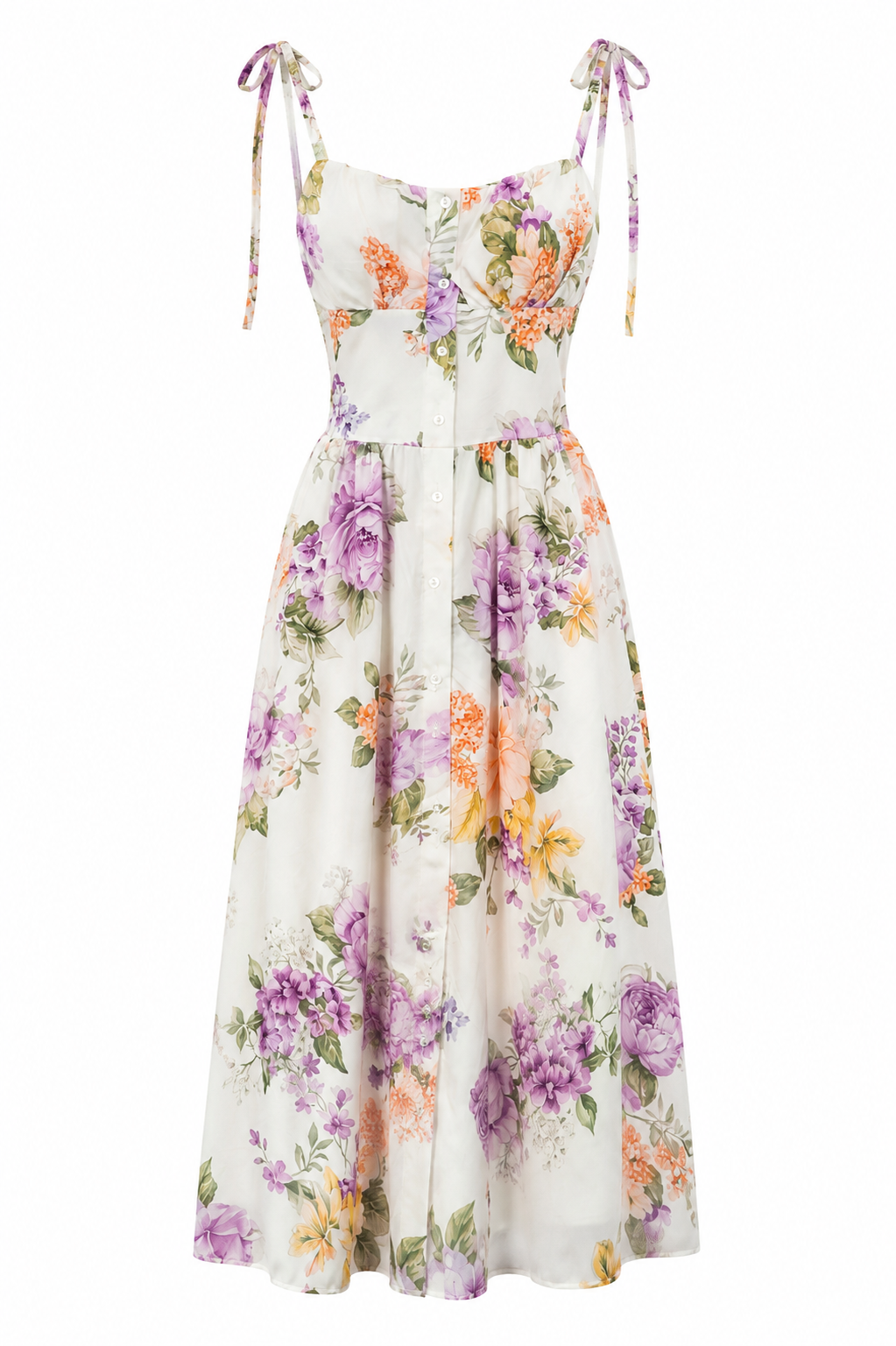 Midi Floral Φόρεμα με Δέσιμο στις Τιράντες